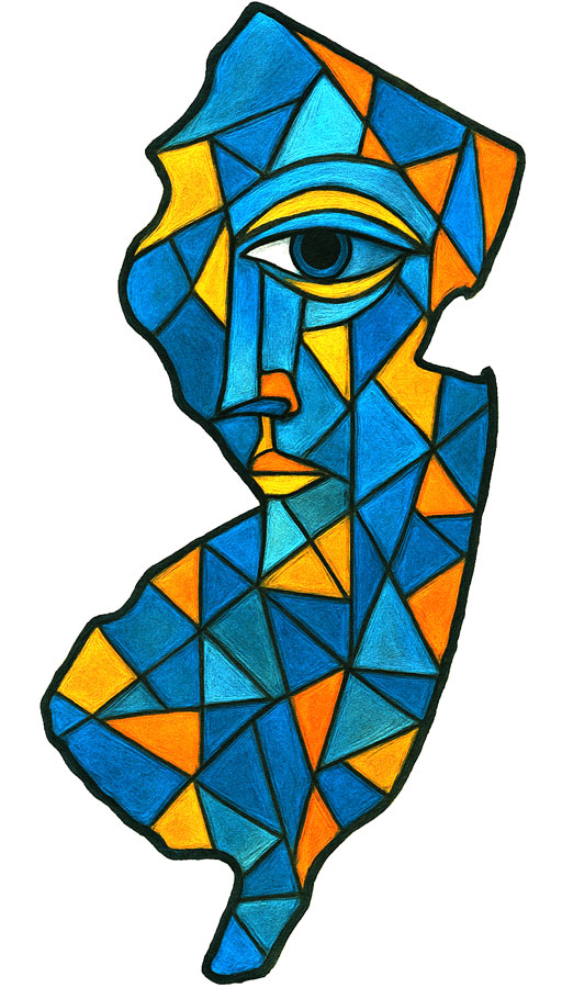 Map of New Jersey in Picasso style